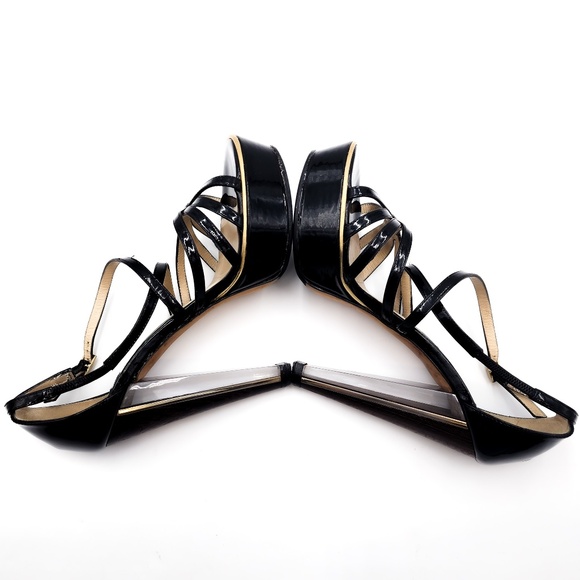 JIMMY CHOO Platform Patent Leather Strappy Lucite Wooden High-Heel Shoes EU 37 - Picture 5 of 9